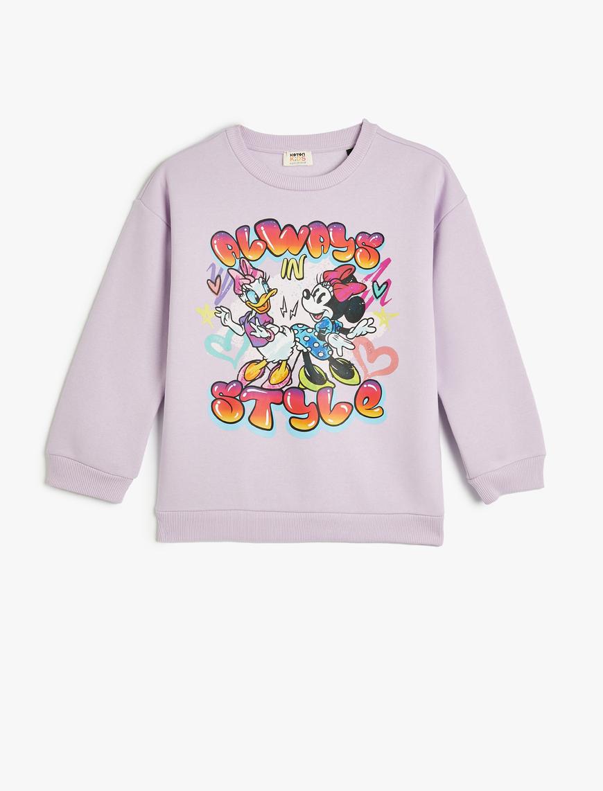  Kız Çocuk Mickey Mouse ve Daisy Duck Sweatshirt Lisanslı Uzun Kollu Bisiklet Yaka Şardonlu