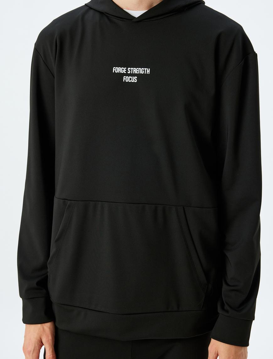   Kapşonlu Slogan Baskılı İnterlok Kumaş Spor Sweatshirt