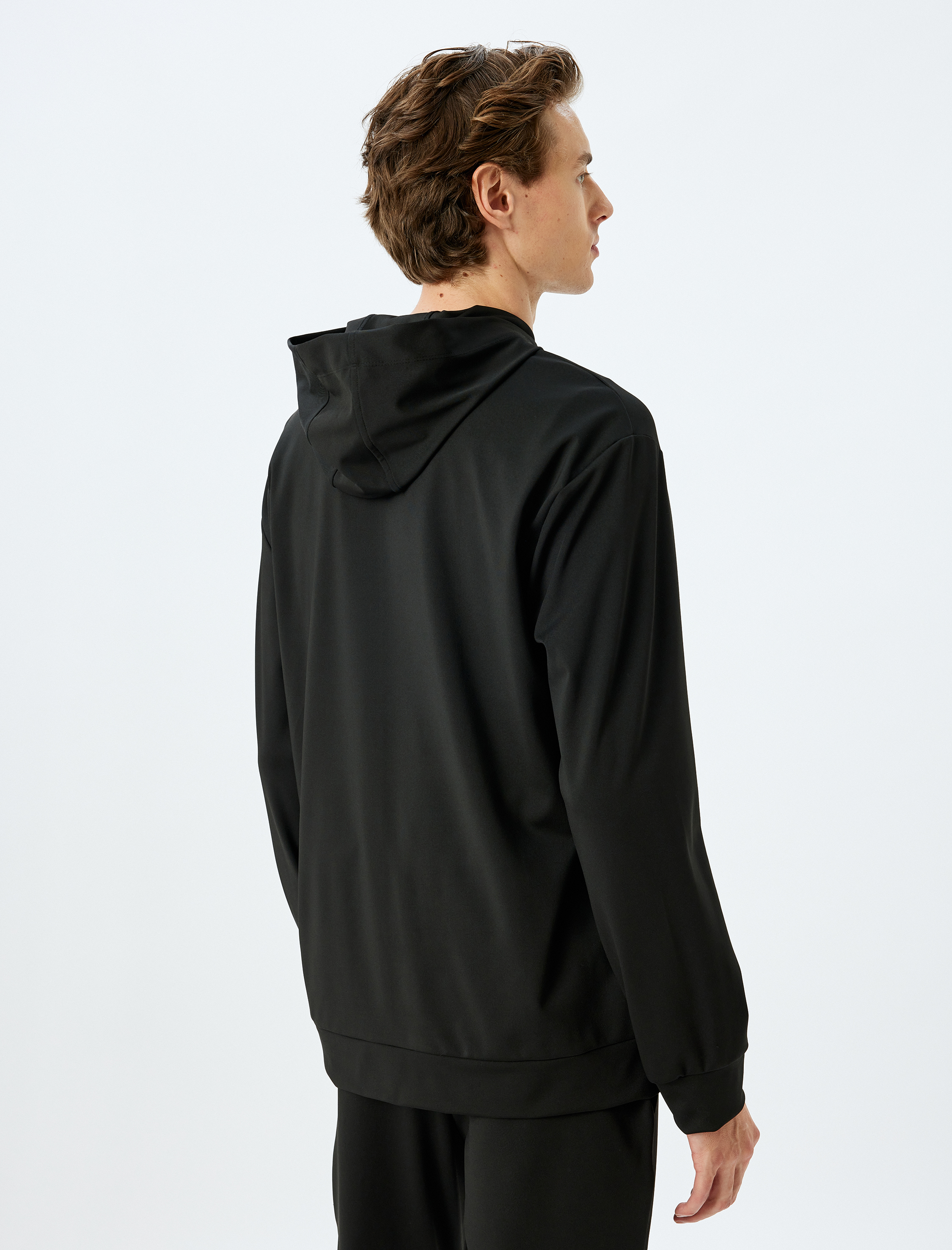   Kapşonlu Slogan Baskılı İnterlok Kumaş Spor Sweatshirt