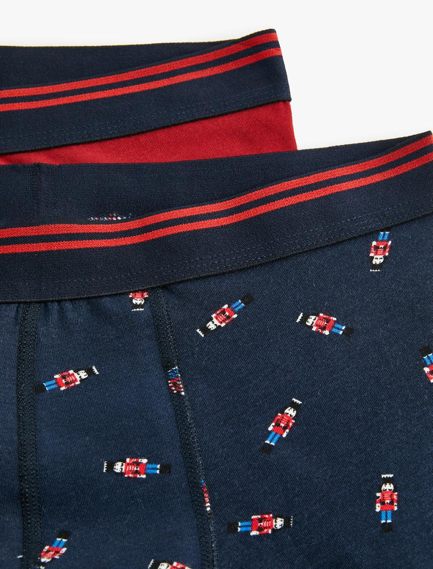  Yılbaşı Temalı Baskılı Skinny Fit Pamuklu 2'li Boxer Seti