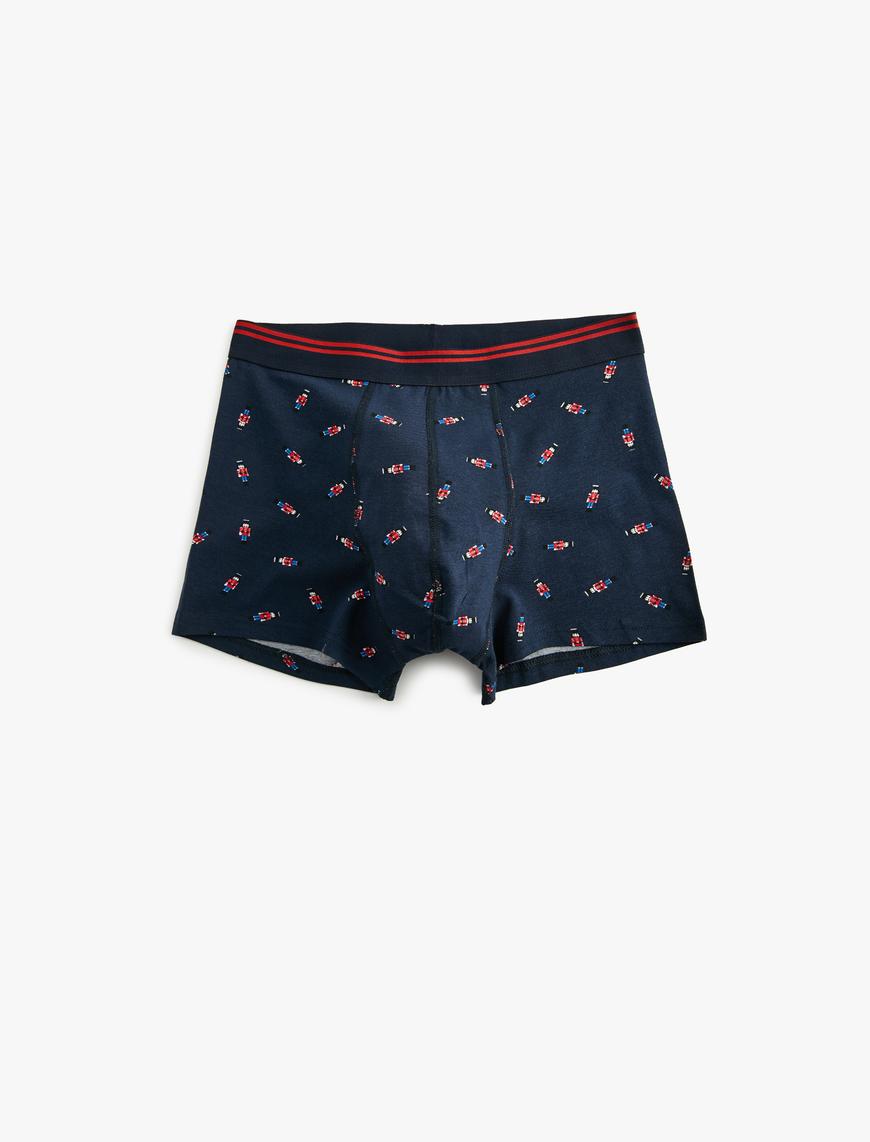   Yılbaşı Temalı Baskılı Skinny Fit Pamuklu 2'li Boxer Seti
