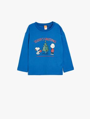 Yılbaşı Temalı Snoopy Baskılı Lisanslı Sweatshirt Uzun Kollu Bisiklet Yaka Pamuklu