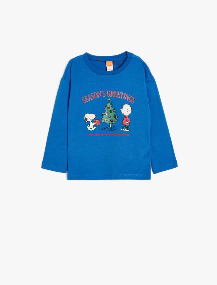 Erkek Bebek Pamuklu Lisanslı Snoopy Baskılı Uzun Kollu Sweatshirt