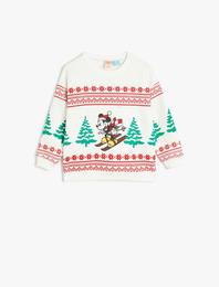 Mickey Mouse Baskılı Pamuklu Şardonlu Uzun Kollu Sweatshirt