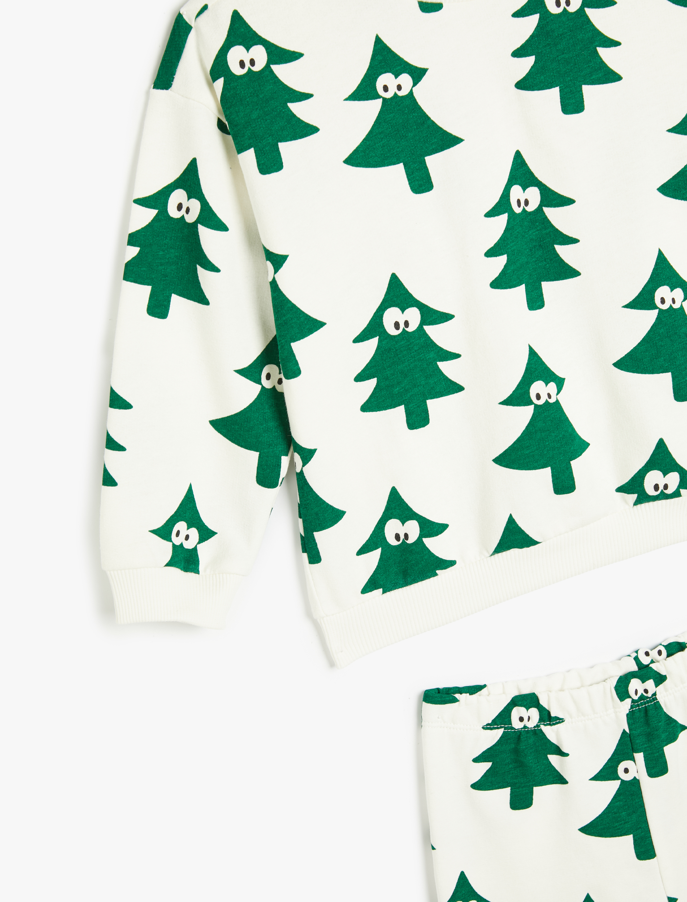  Erkek Bebek Yılbaşı Ağacı Baskılı Pamuklu Şardonlu Eşofman Takımı