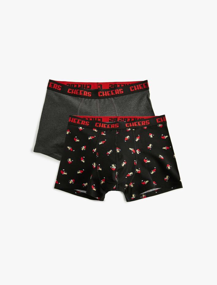  Skinny Fit Yılbaşı Temalı Pamuklu 2'li Boxer Seti