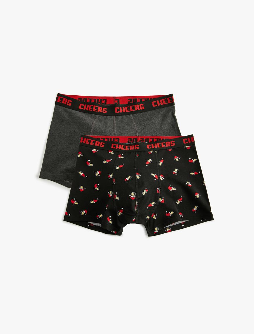   Skinny Fit Yılbaşı Temalı Pamuklu 2'li Boxer Seti