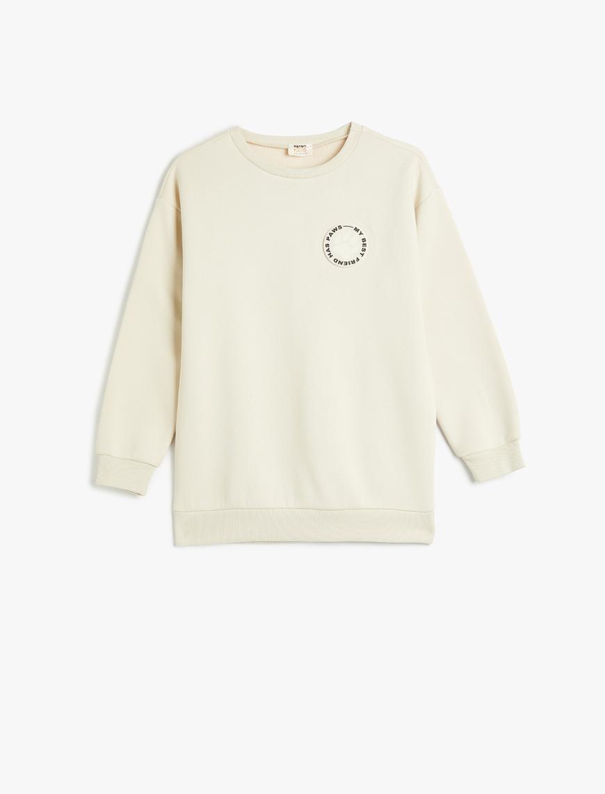  Erkek Çocuk Basic Sweatshirt Şardonlu Bisiklet Yaka Baskı Detaylı