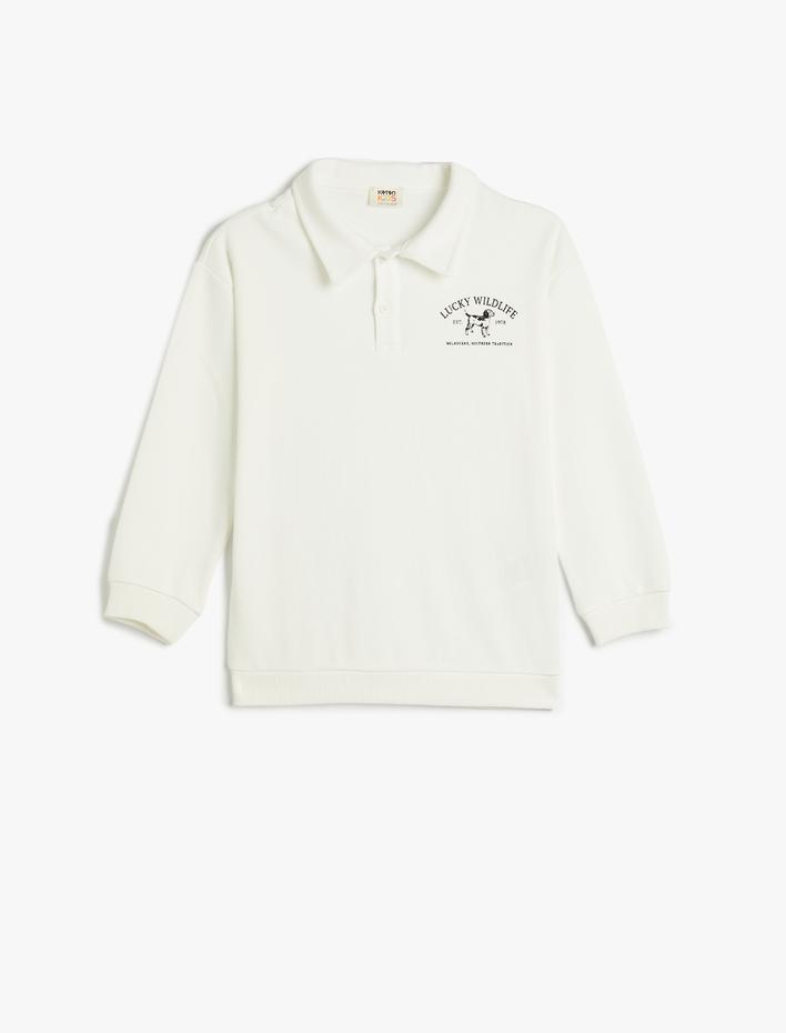 Erkek Çocuk Polo Yaka Sweatshirt Köpek Baskılı Uzun Kollu Pamuklu
