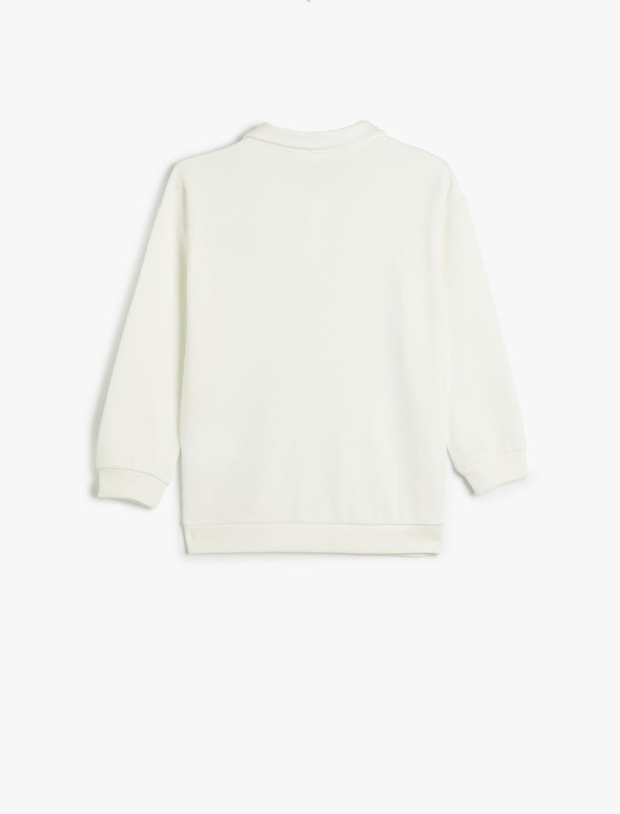  Erkek Çocuk Polo Yaka Sweatshirt Köpek Baskılı Uzun Kollu Pamuklu