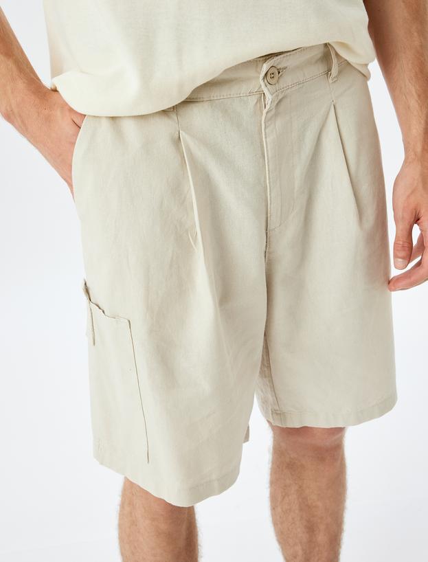 Keten Karışımlı Şort Yazlık Bermuda Chino Cep Detaylı_4