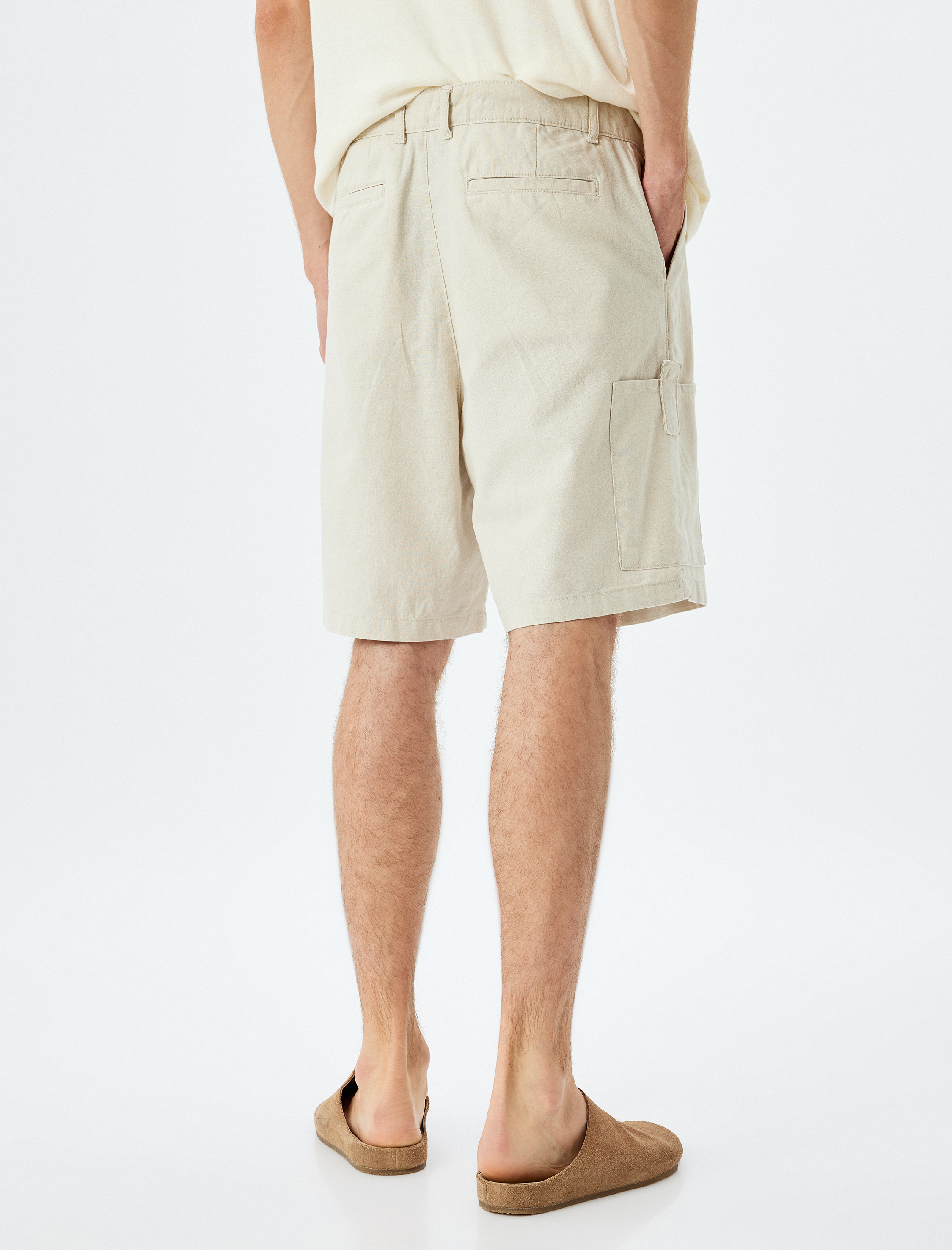   Keten Karışımlı Şort Yazlık Bermuda Chino Cep Detaylı