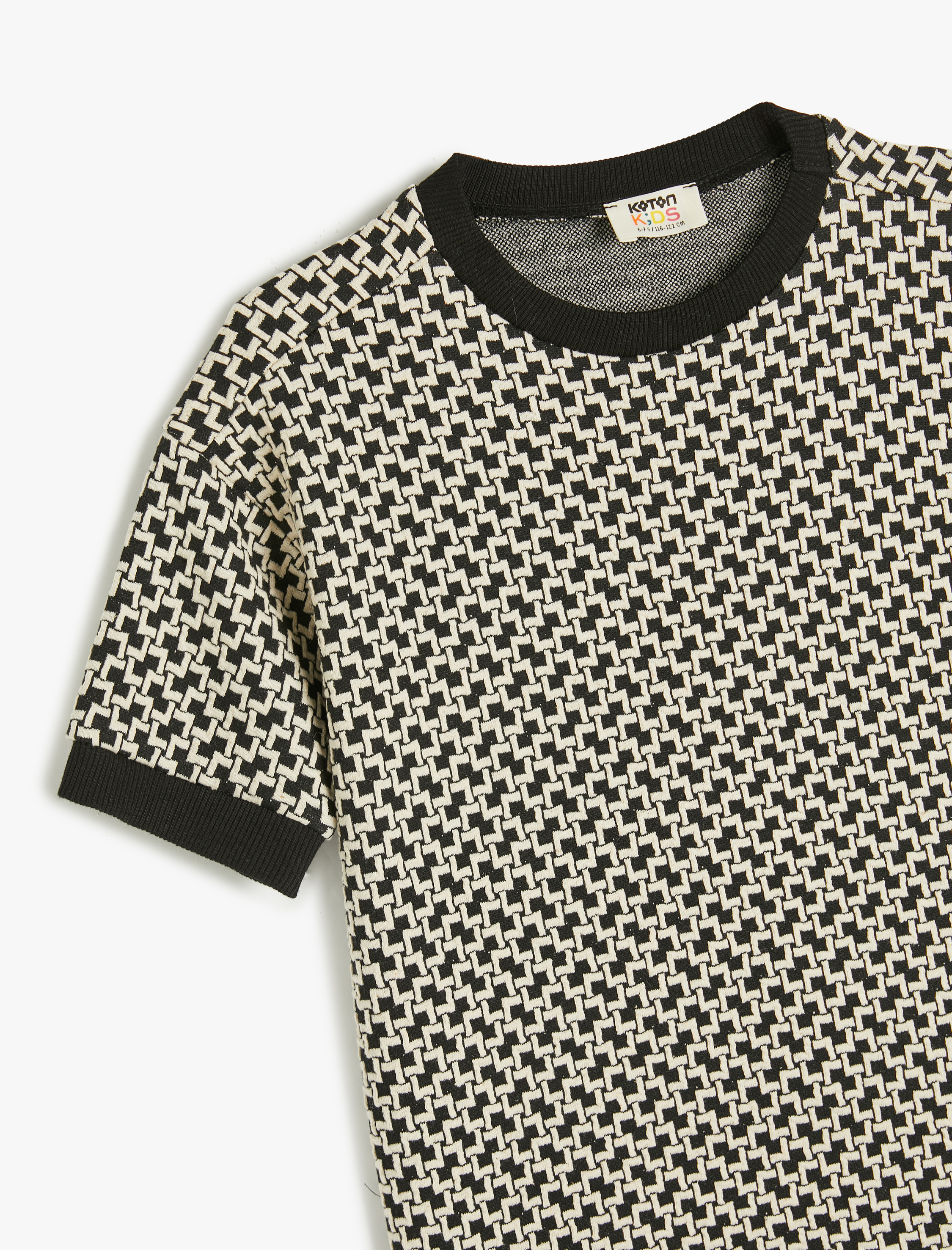  Erkek Çocuk Örme Jakarlı Kısa Kollu Bisiklet Yaka Sweatshirt