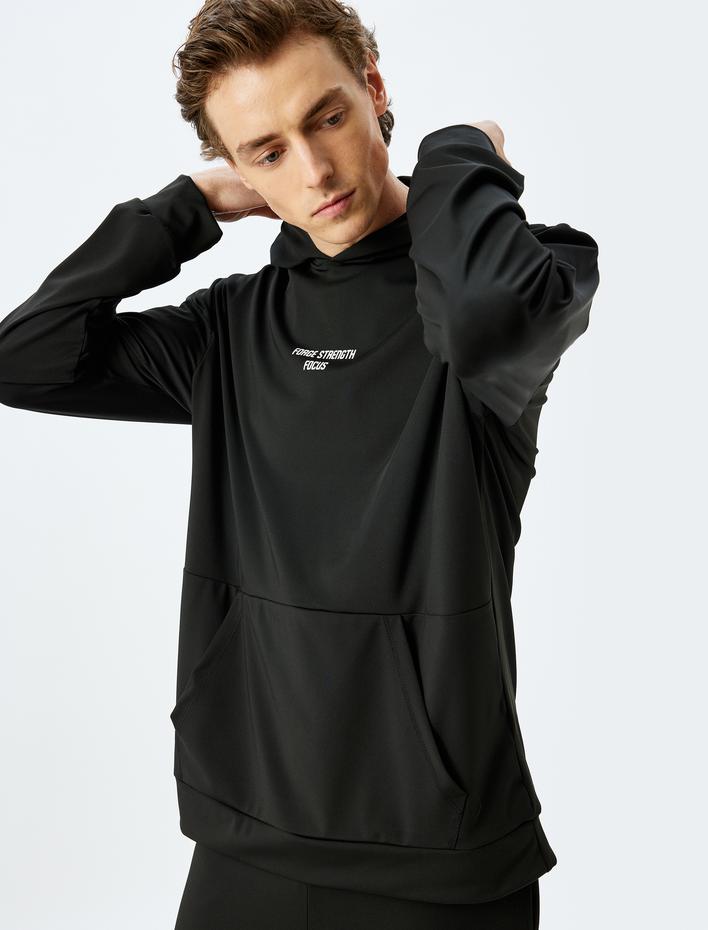  Kapşonlu Slogan Baskılı İnterlok Kumaş Spor Sweatshirt