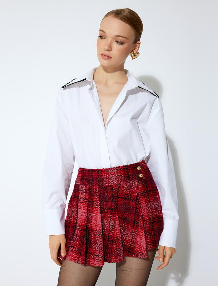  Koton X Sibil Çetinkaya - Ekose Mini Pileli Şort Etek