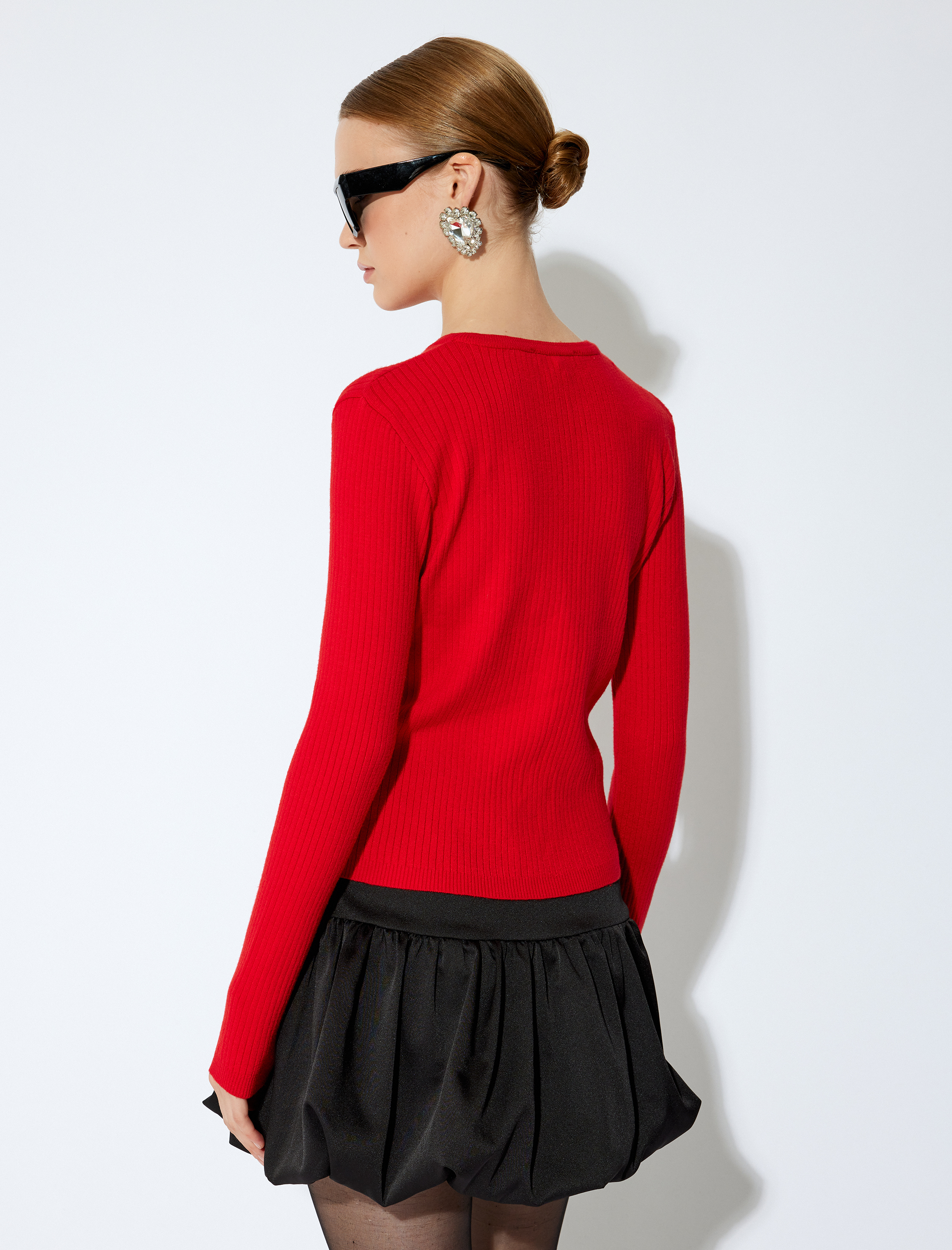   Uzun Kollu Önü Bağlamalı Fiyonklu Triko Hırka