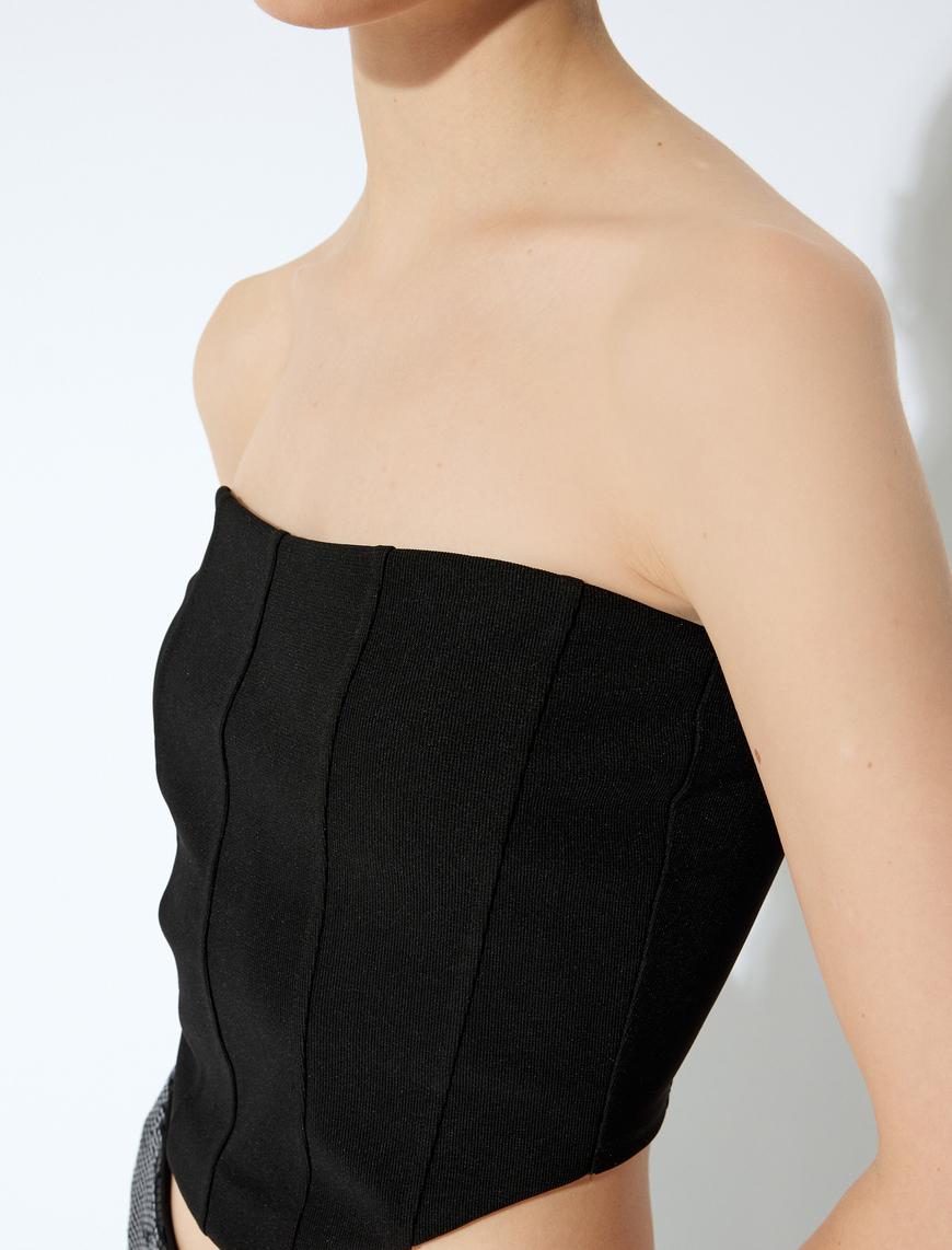   Koton X Sibil Çetinkaya - Slim Fit Asimetrik Straplez Crop Top