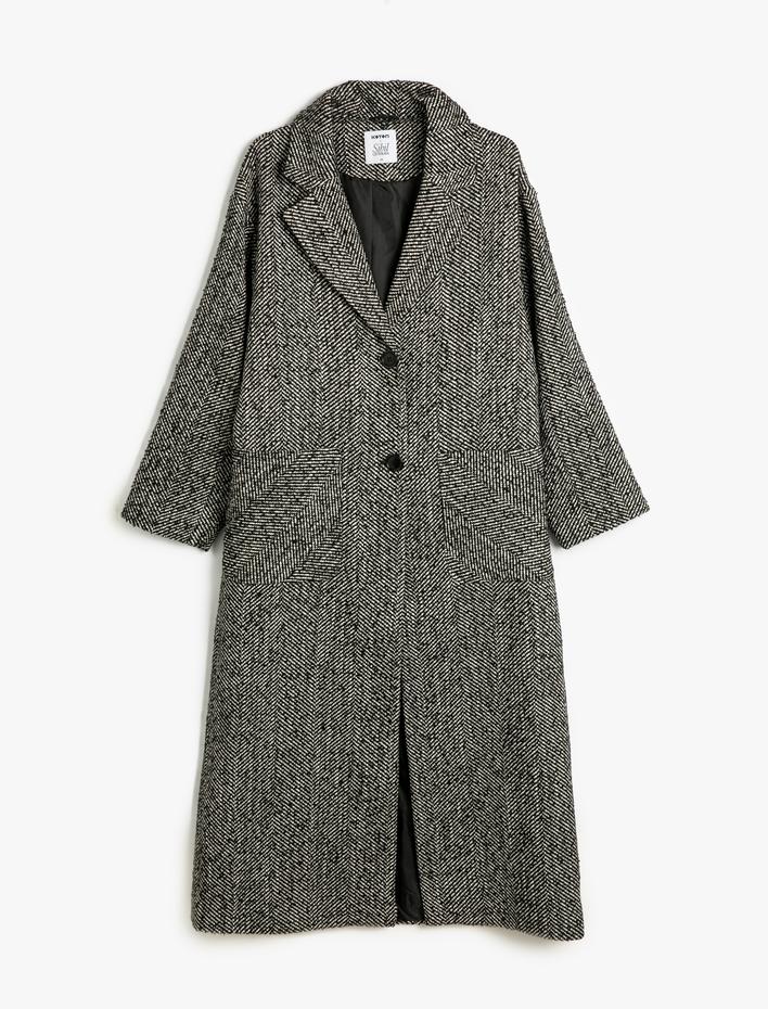  Koton X Sibil Çetinkaya - Cepli Düğmeli Uzun Kruvaze Kaban