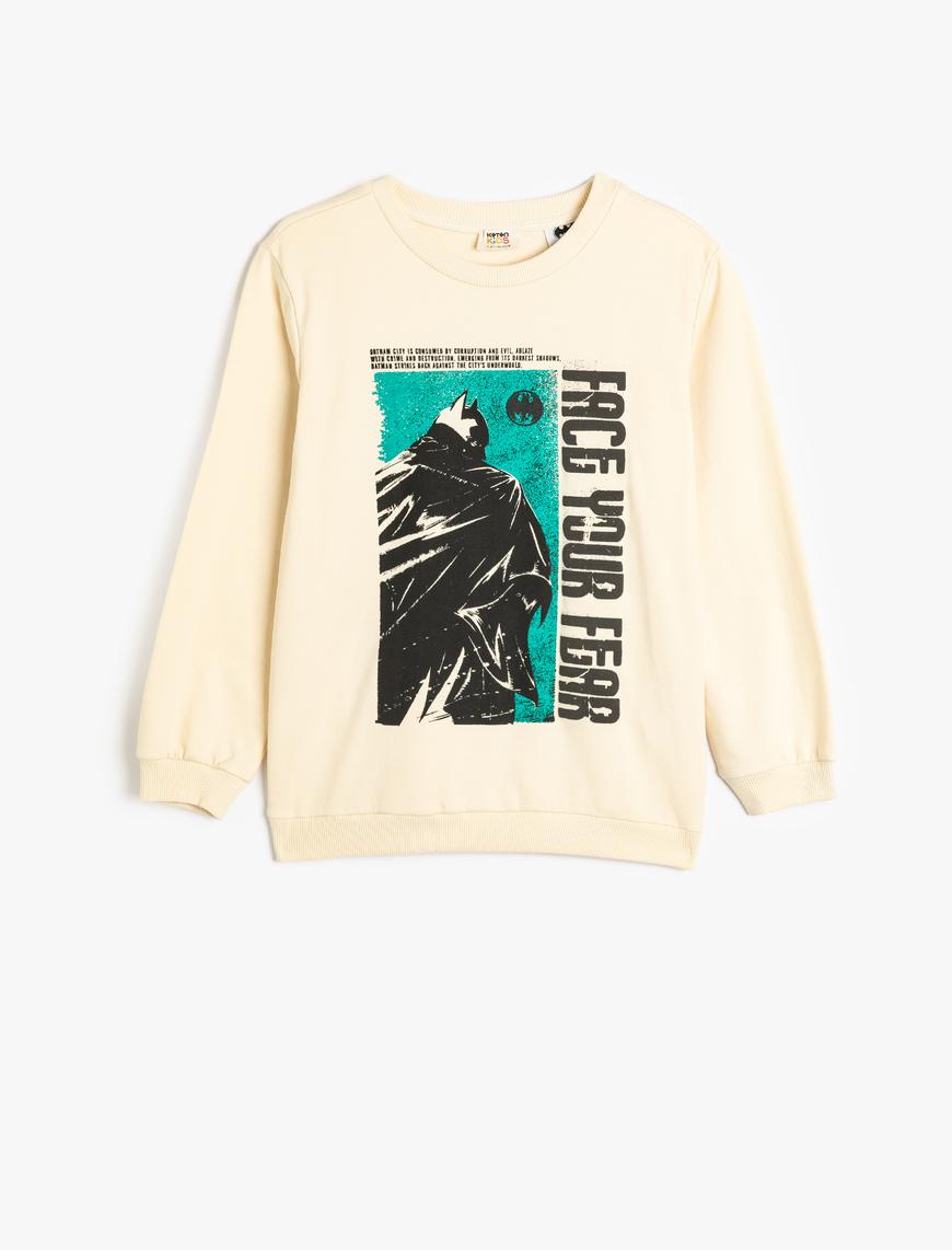  Erkek Çocuk Batman Sweatshirt Lisanslı Baskılı Uzun Kollu Pamuklu Şardonlu