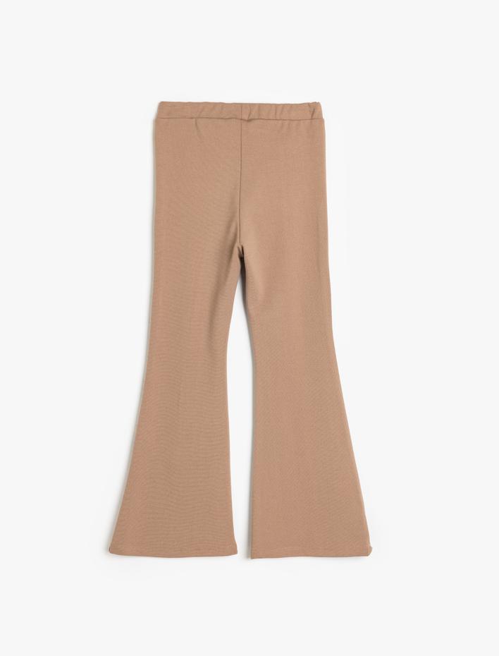 Kız Çocuk İspanyol Paça Tayt Pantolon Beli Lastikli Yırtmaç Detaylı