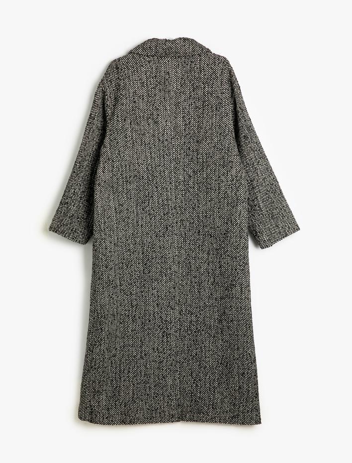  Koton X Sibil Çetinkaya - Cepli Düğmeli Uzun Kruvaze Kaban