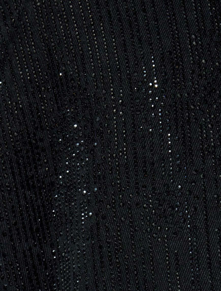   Koton X Sibil Çetinkaya - Taşlı Düğmeli Düz Paça Kot Pantolon - Straight Fit Jean