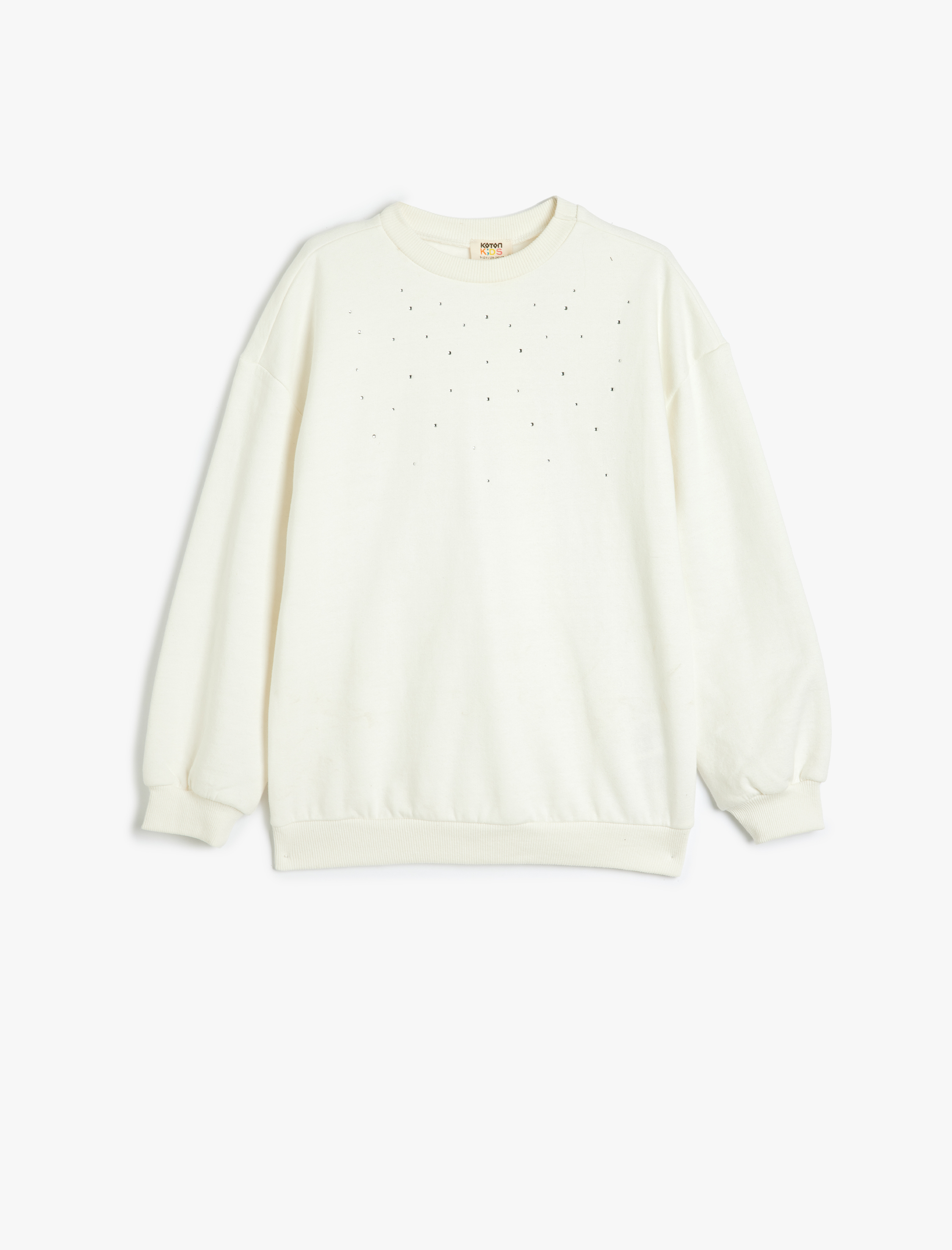  Kız Çocuk Sweatshirt Taş Detaylı Bisiklet Yaka Uzun Kollu Şardonlu