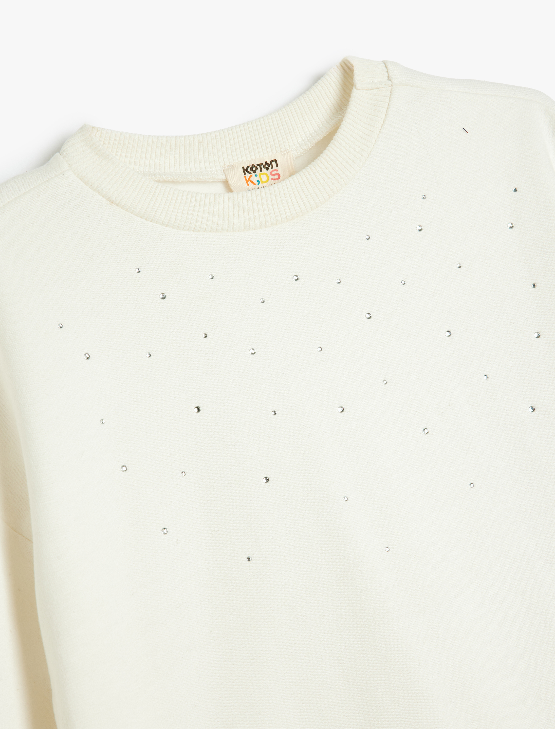  Kız Çocuk Sweatshirt Taş Detaylı Bisiklet Yaka Uzun Kollu Şardonlu