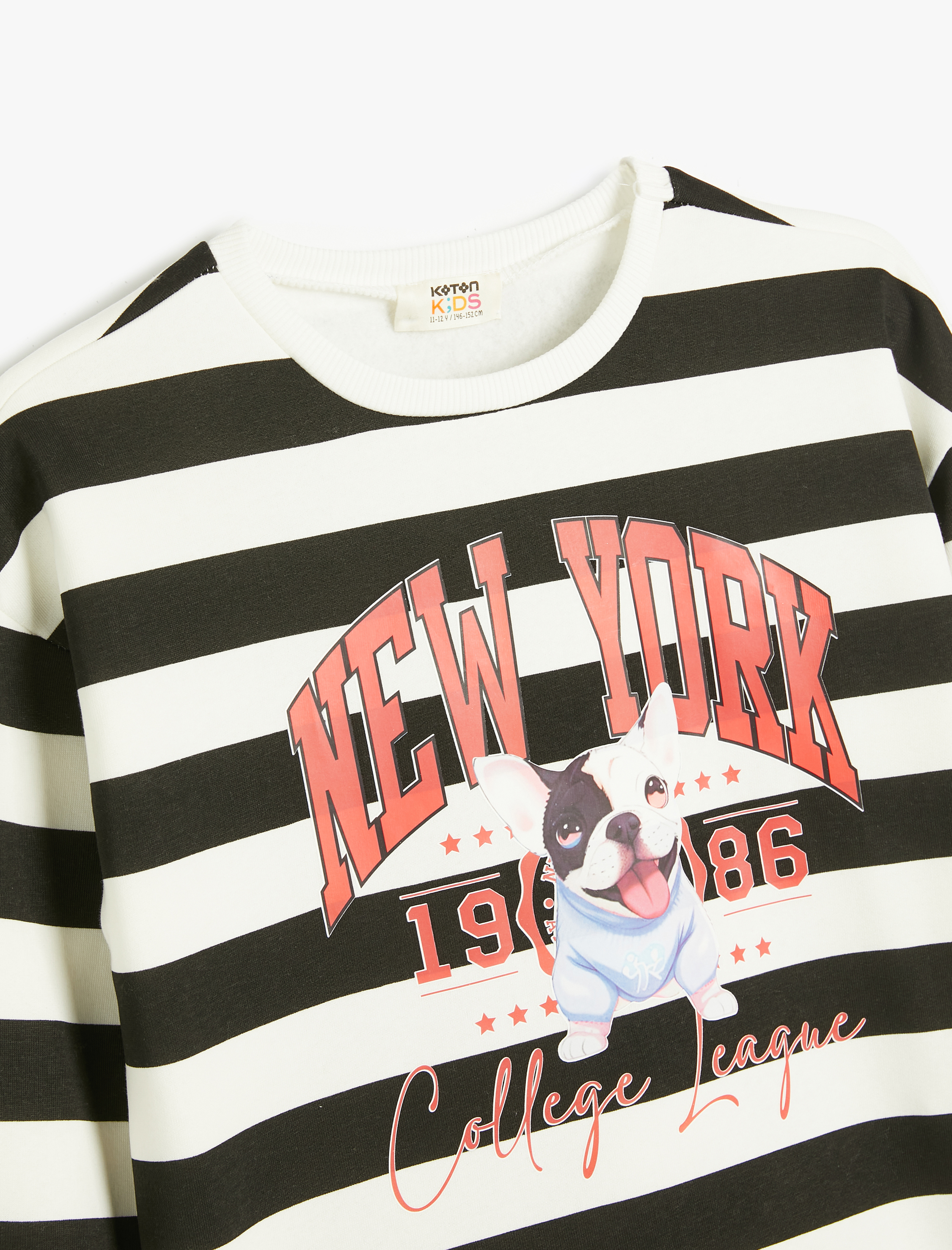  Kız Çocuk Sweatshirt Köpek Baskılı Bisiklet Yaka Uzun Kollu Şardonlu