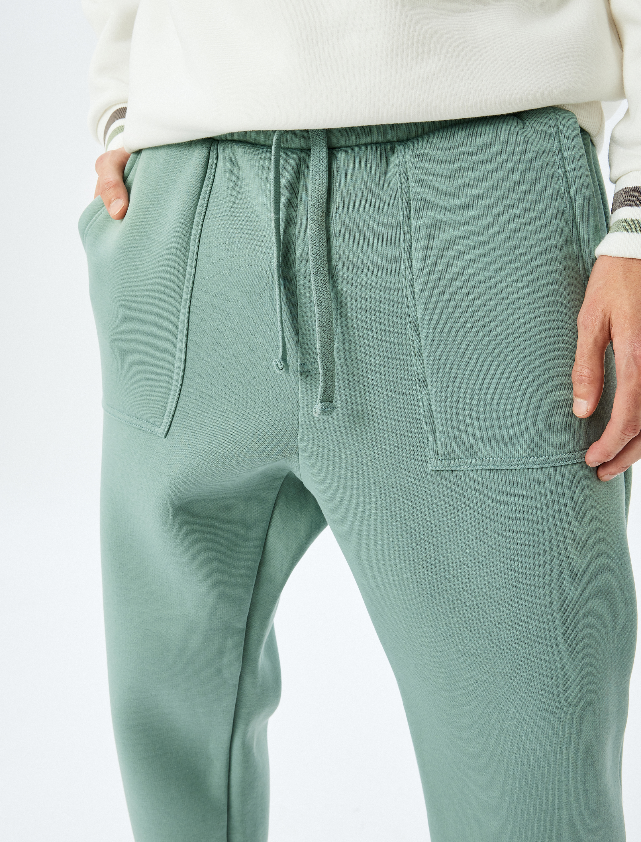   Kışlık Eşofman Altı Beli Bağcıklı Chino Cep Detaylı Şardonlu Pamuk Karışımlı