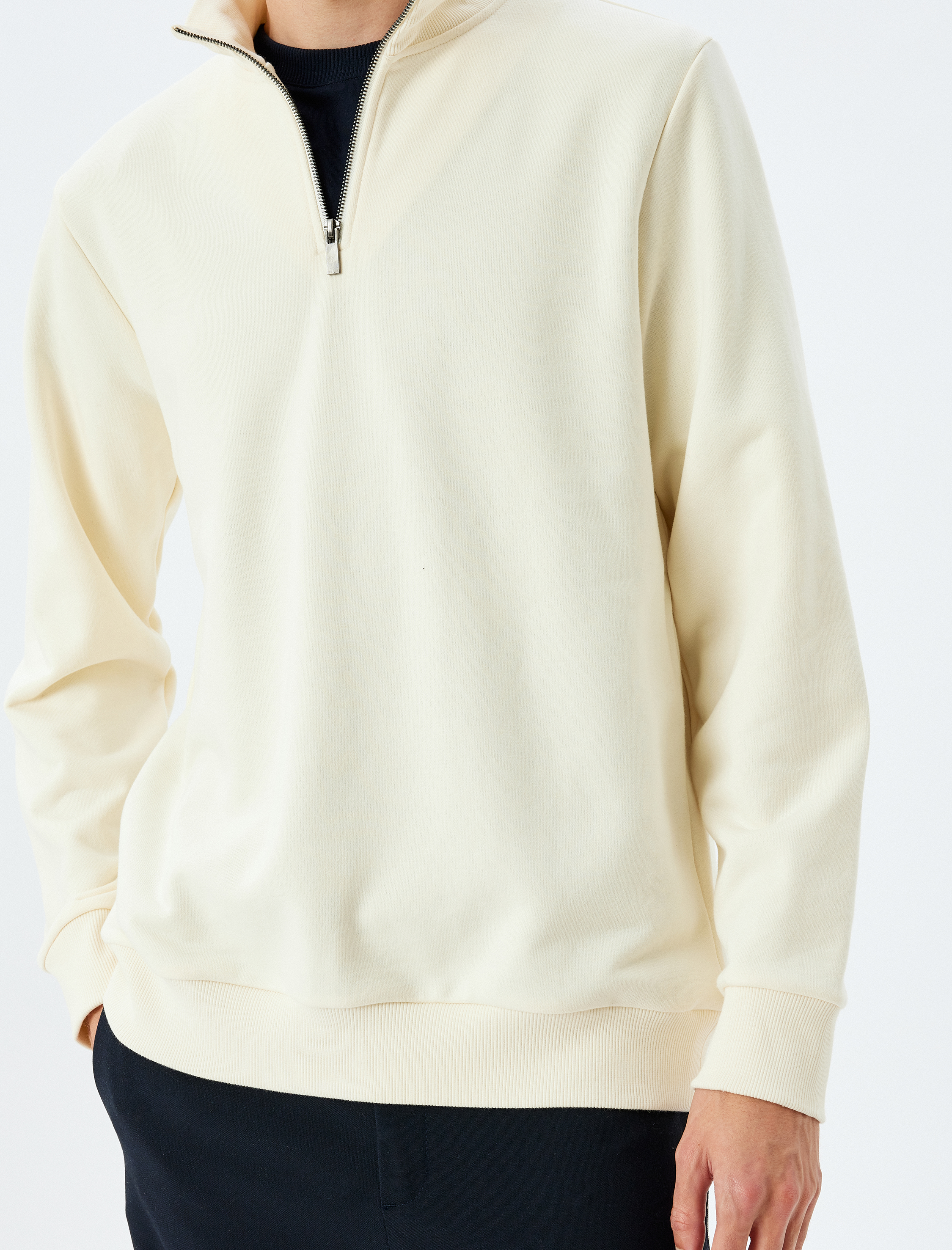   Yarım Fermuarlı Sweatshirt Uzun Kollu Pamuklu