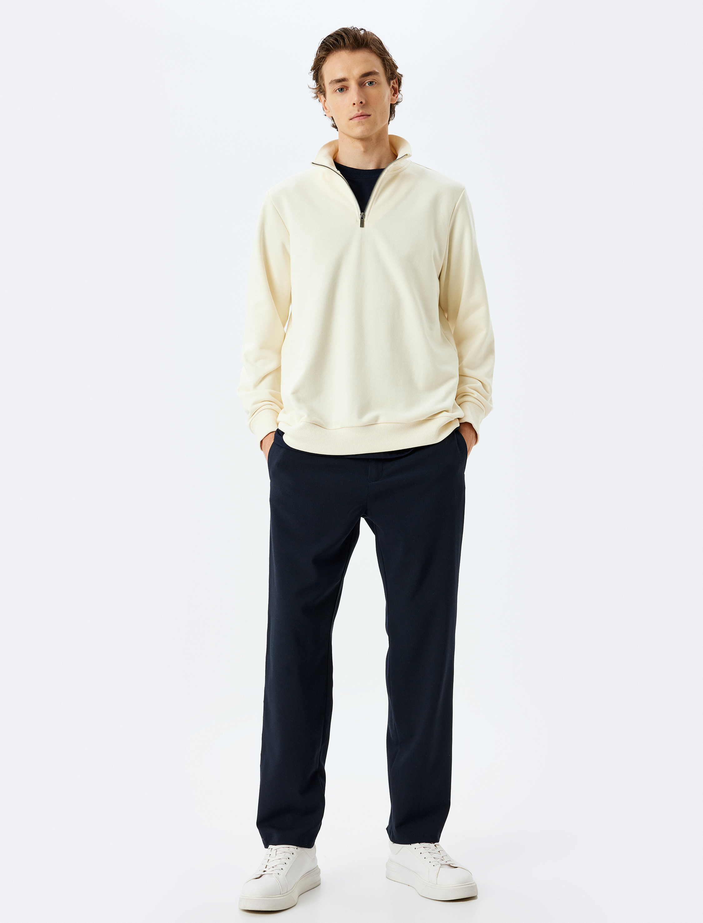   Yarım Fermuarlı Sweatshirt Uzun Kollu Pamuklu