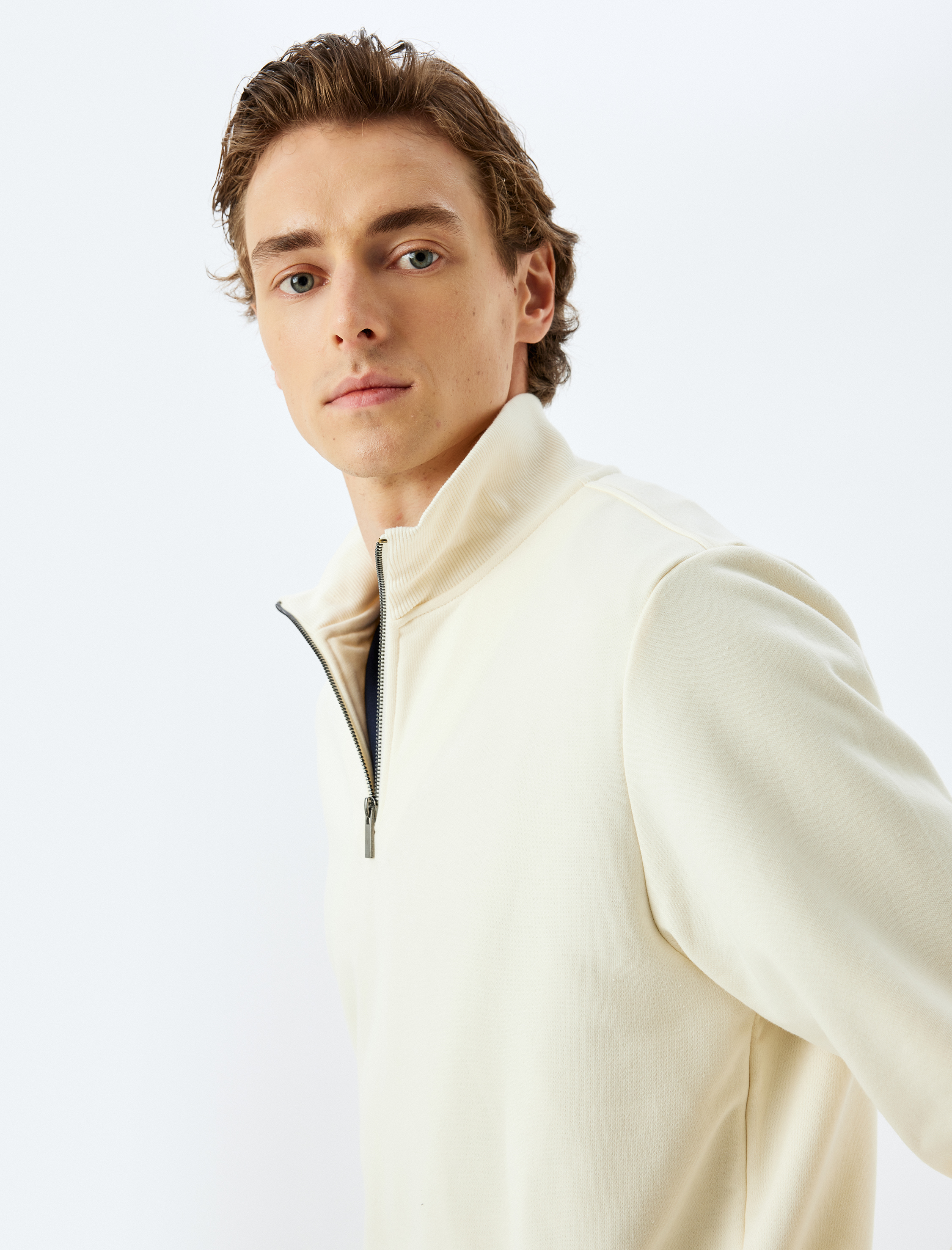   Yarım Fermuarlı Sweatshirt Uzun Kollu Pamuklu