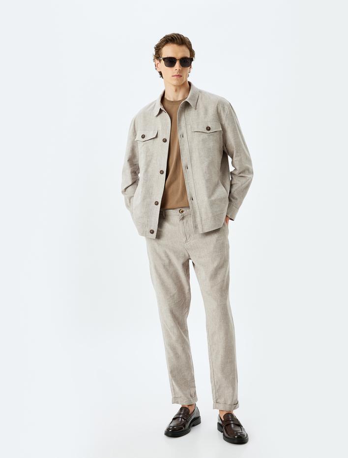  Keten Karışımlı Düğmeli Gömlek Ceket