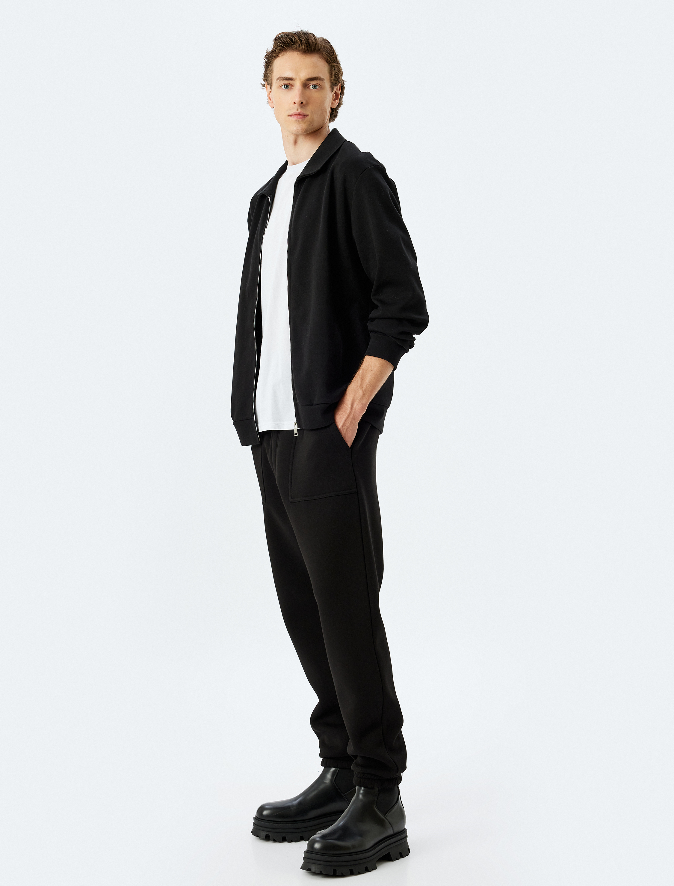   Kışlık Eşofman Altı Beli Bağcıklı Chino Cep Detaylı Şardonlu Pamuk Karışımlı