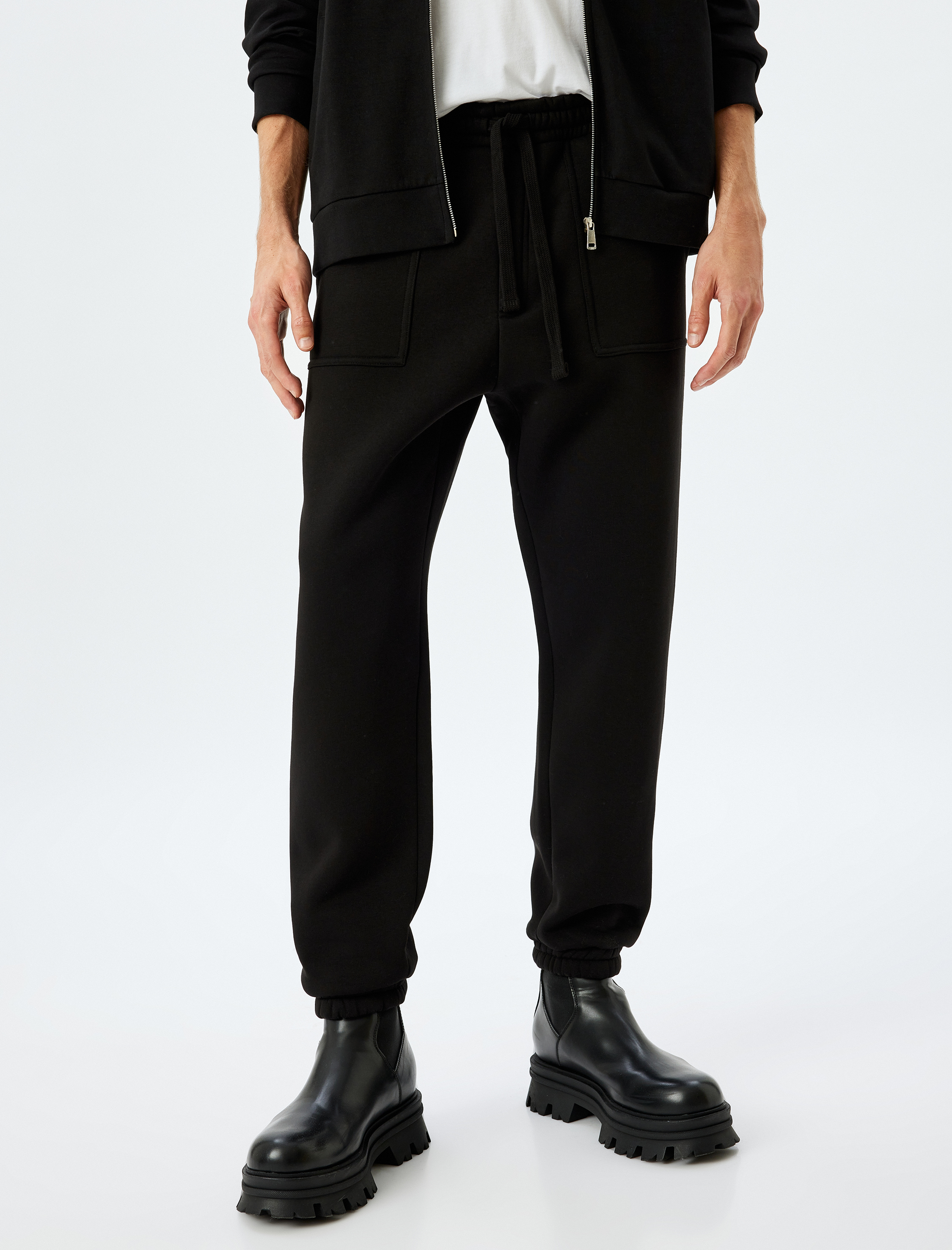   Kışlık Eşofman Altı Beli Bağcıklı Chino Cep Detaylı Şardonlu Pamuk Karışımlı