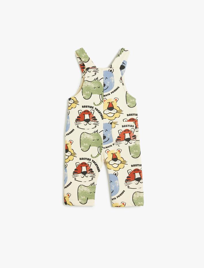 Erkek Bebek Askılı Uzun Tulum Salopet Hayvanlar Baskı Detaylı Şardonlu