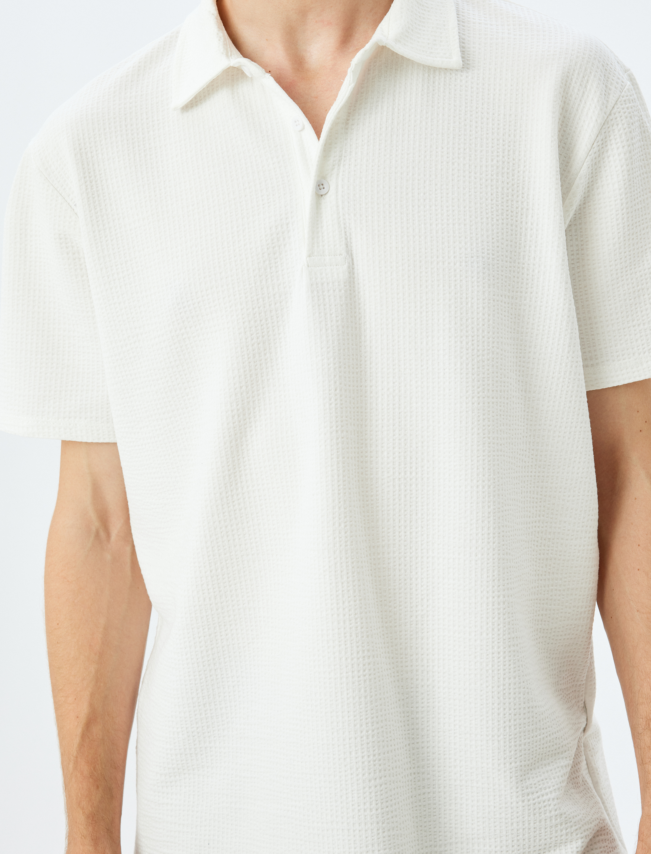   Kısa Kollu Pamuklu Regular Fit Dokulu Polo Yaka Tişört