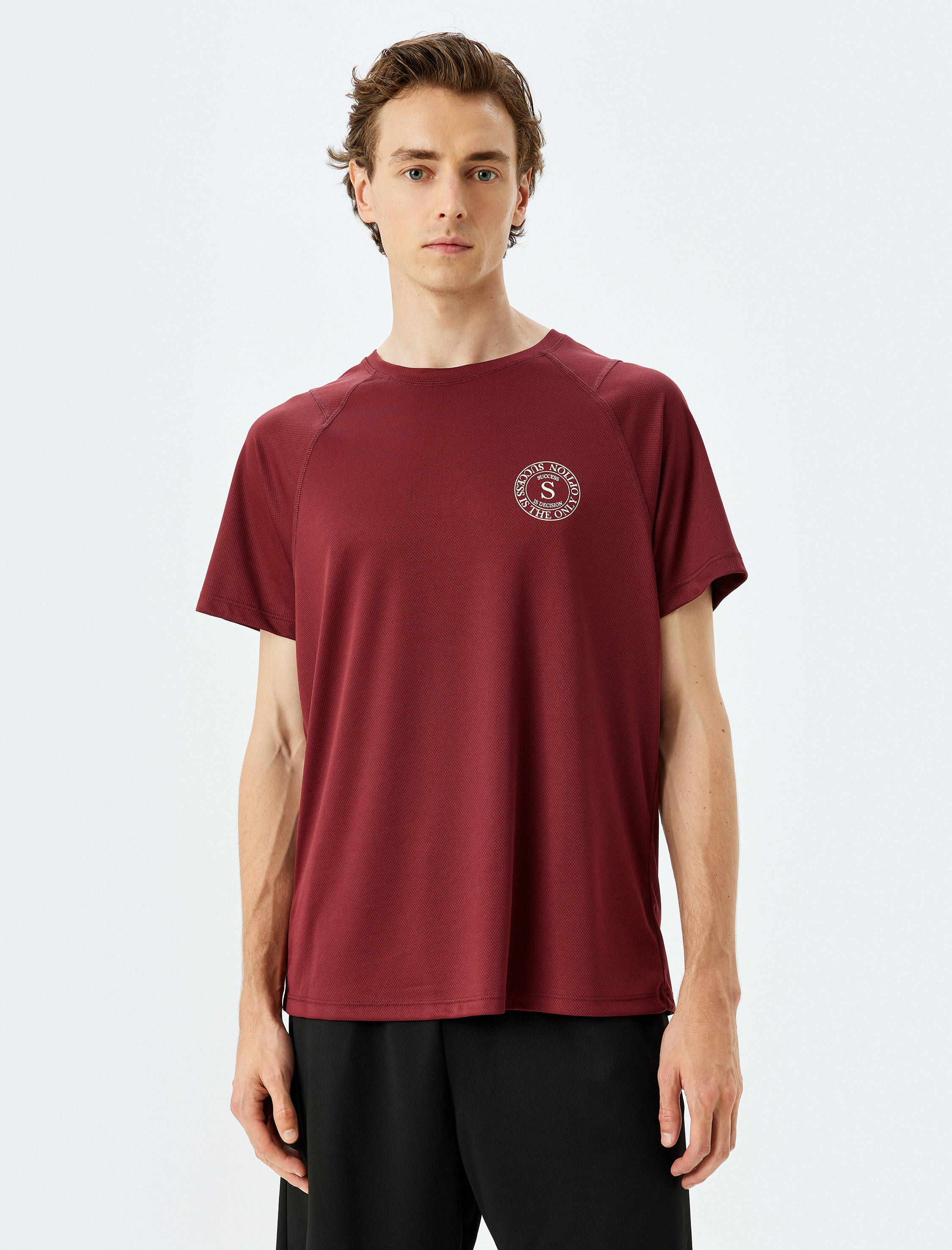   Bisiklet Yaka Kısa Kollu Slogan Baskılı Oversize Spor Tişört