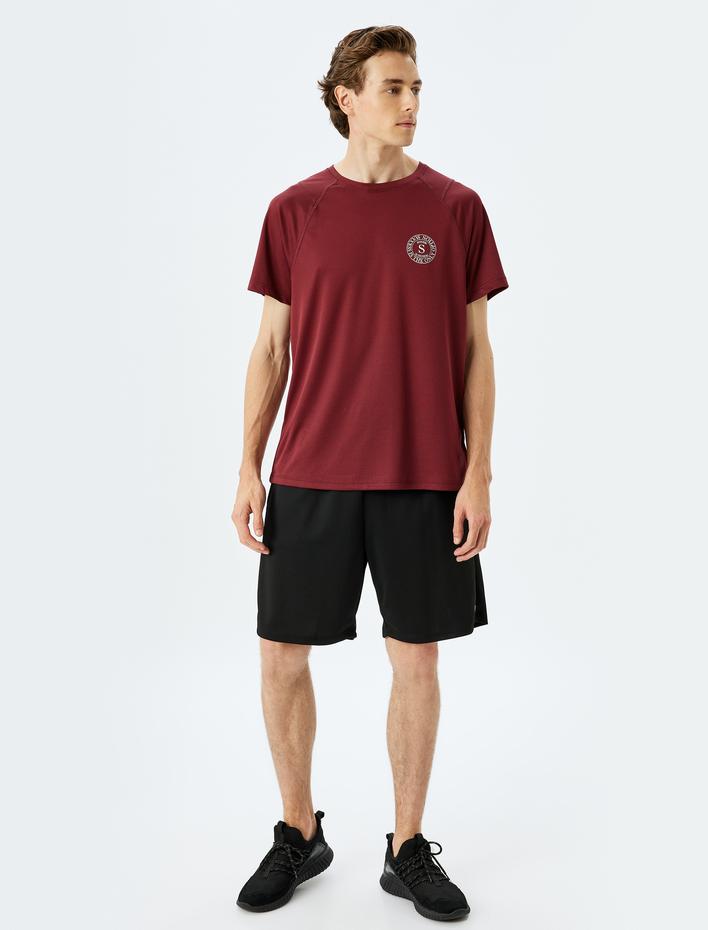  Bisiklet Yaka Kısa Kollu Slogan Baskılı Oversize Spor Tişört