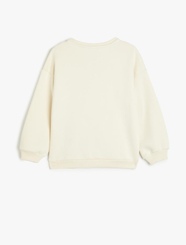 Kız Çocuk Sweatshirt Uzun Kollu Bisiklet Yaka Baskı Detaylı Şardonlu