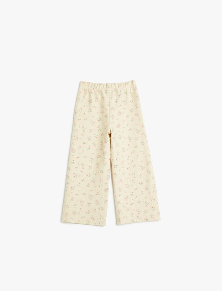 Kız Bebek Çiçekli Eşofman Altı Şardonlu Pamuklu Beli Lastikli