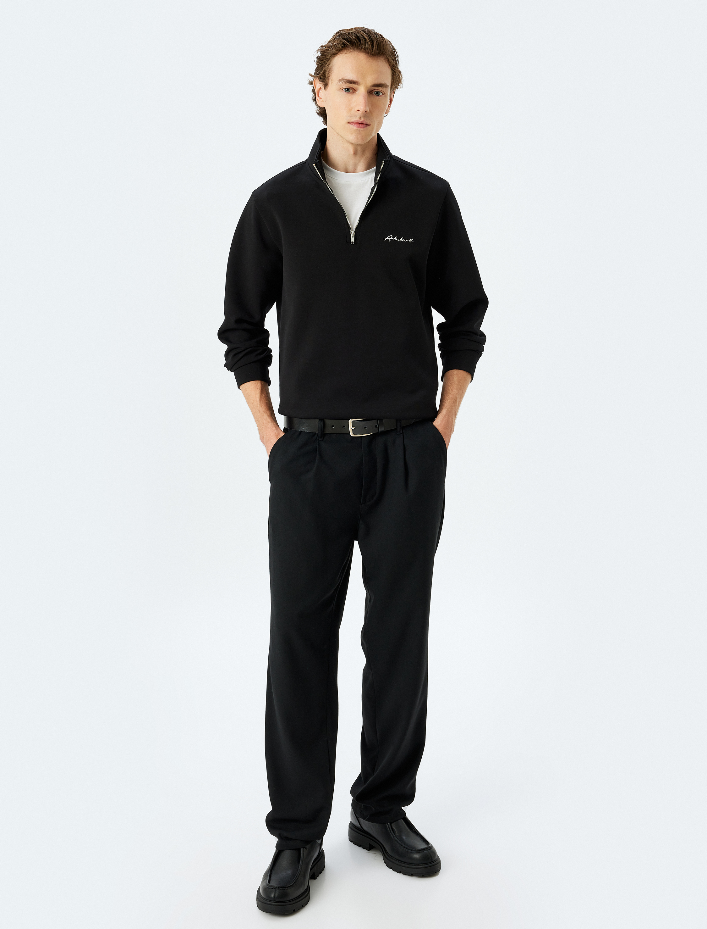   Yarım Fermuarlı Basic Pamuk Karışımlı İnterlok Kumaş Atatürk Sweatshirt