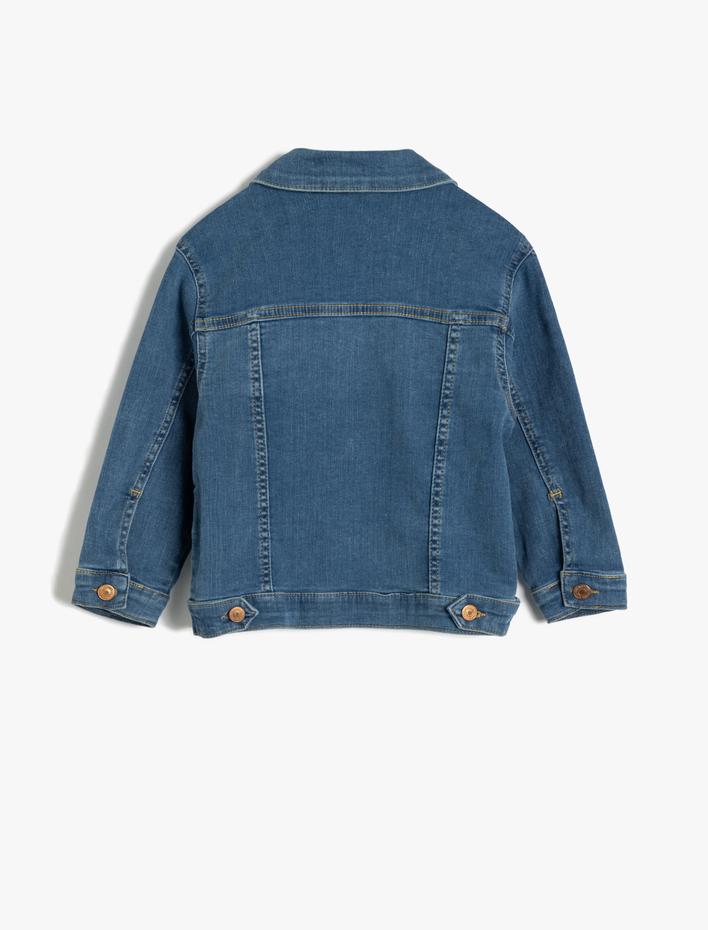 Kız Bebek Uzun Kollu Cep Detaylı Pamuklu Denim Ceket