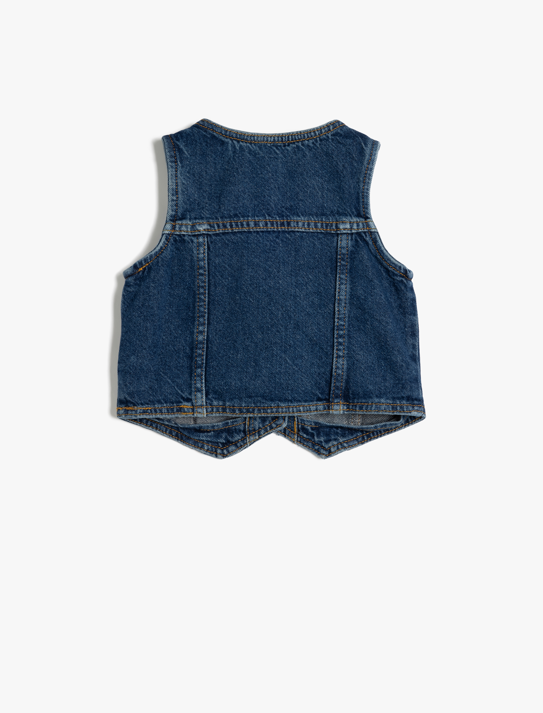  Kız Bebek Kot Yelek Kolsuz Kapaklı Cepli Taş Detaylı