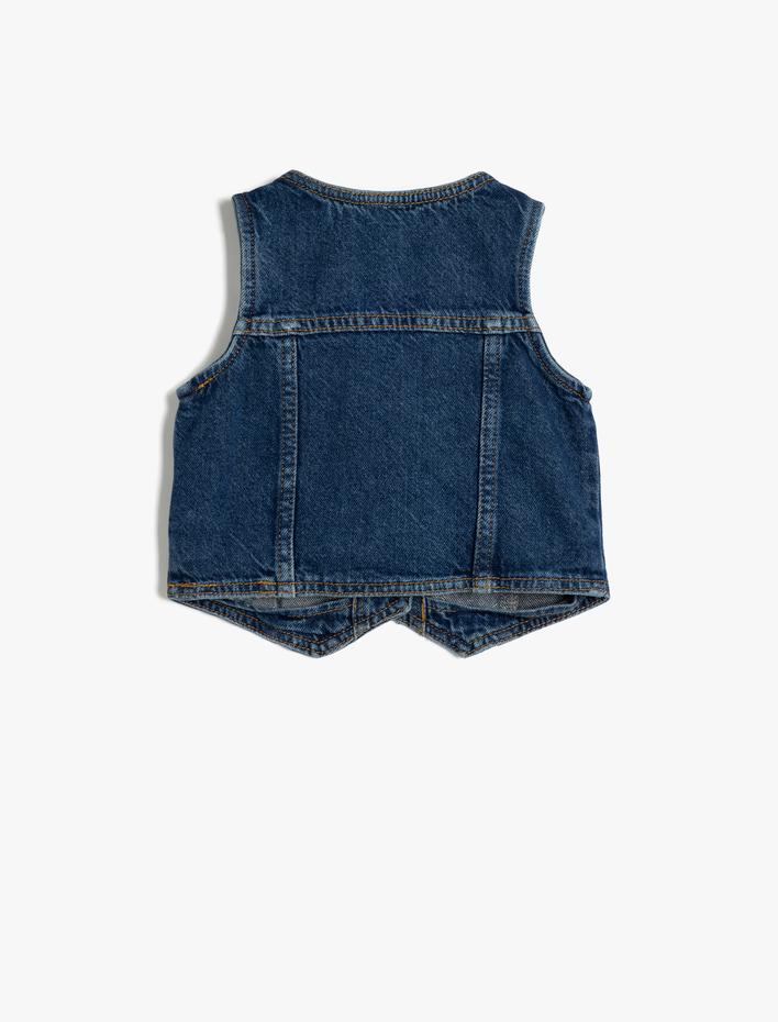 Kız Bebek Kot Yelek Kolsuz Kapaklı Cepli Taş Detaylı