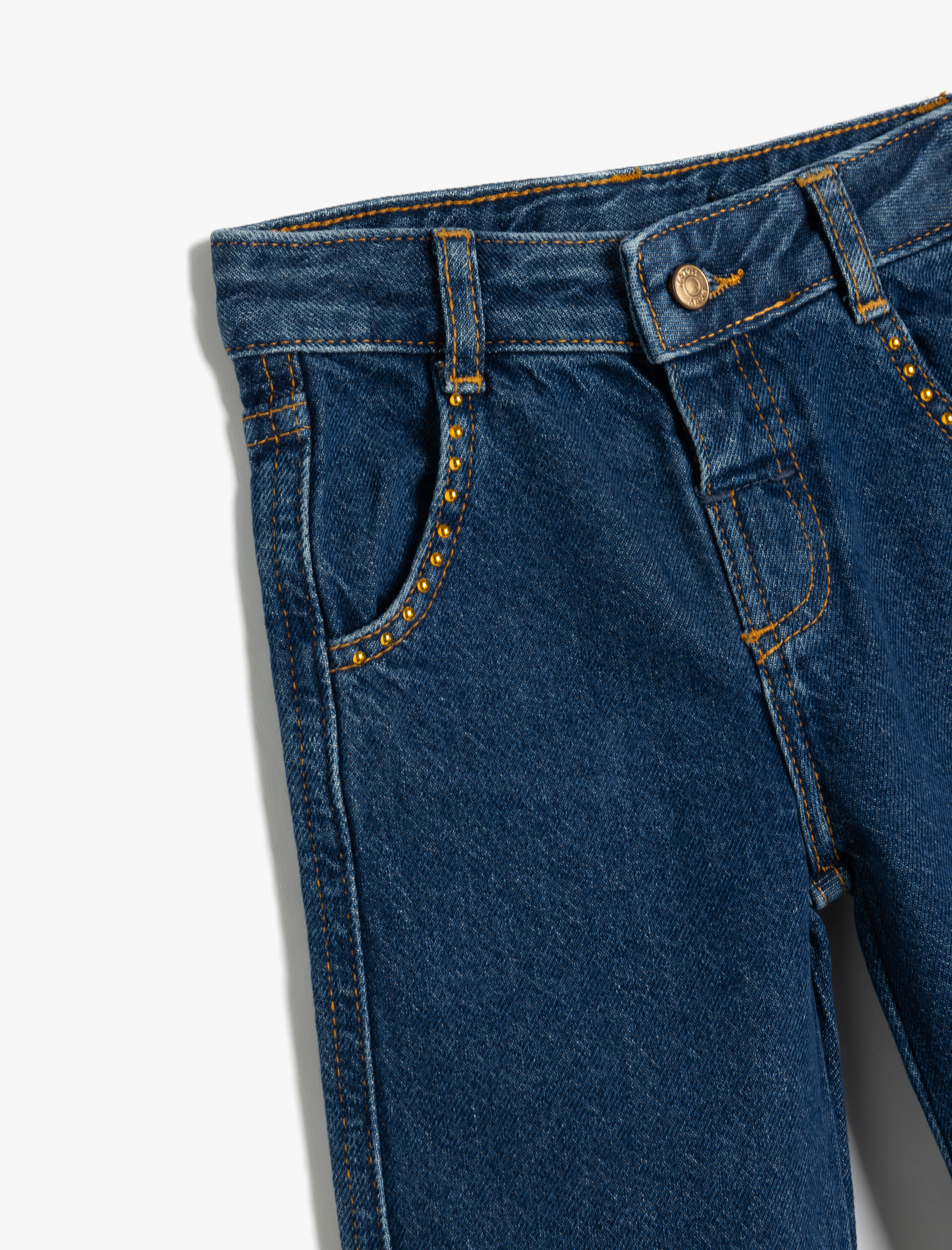  Kız Bebek Kot Pantolon Düz Paça Cepli Pamuklu- Straight Jean