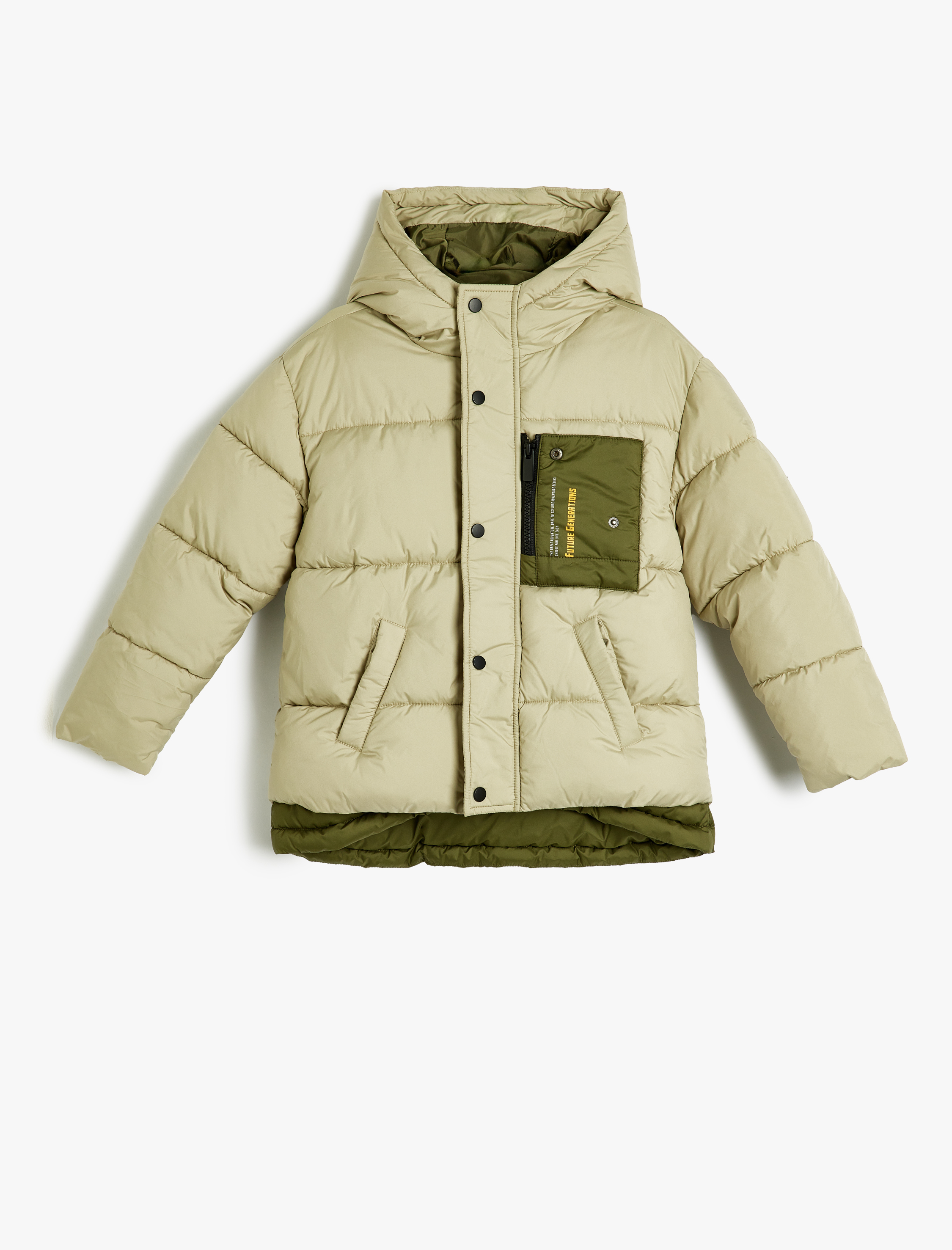 Erkek Çocuk Kapşonlu Şişme Mont Rüzgar Kapaklı Ce Detaylı Aplikeli