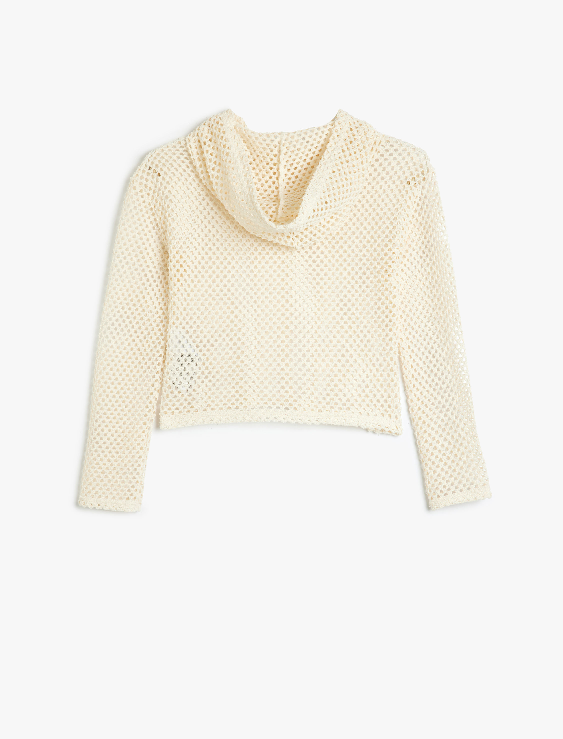 Kız Çocuk Kapşonlu Crop Sweatshirt File Detaylı Uzun Kollu