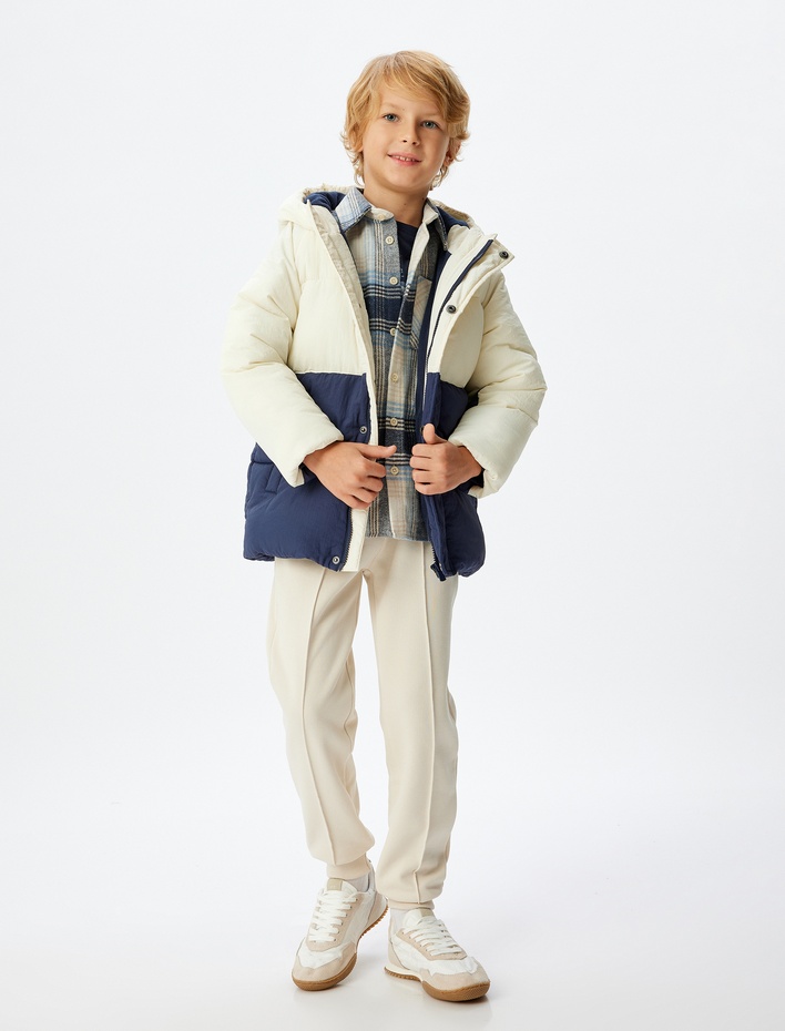 Erkek Çocuk Şişme Mont Kapşonlu Cep Detaylı Rüzgar Kapaklı